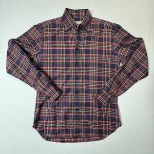 Thomas Mason Bespoke Night & Day Plaid Shirt 15.5 40 Red Blue Italian Button Up